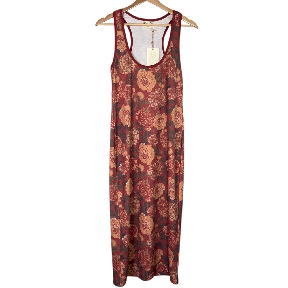 Joyfolie Floral Midi Dress in Burgundy and Rust
